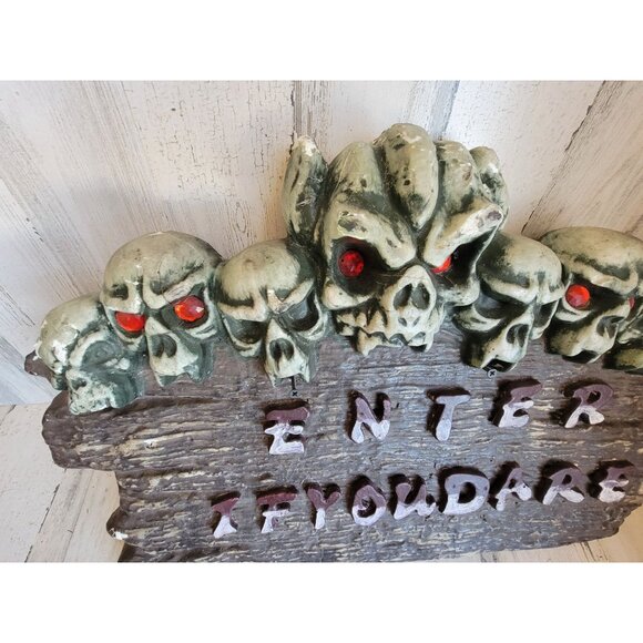 Foam skull AS IS enter if you dare Halloween sign prop home decor - Picture 3 of 13